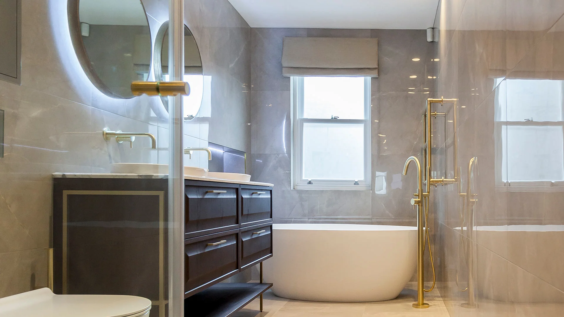 Contemporary bathroom window blinds with sleek modern home design