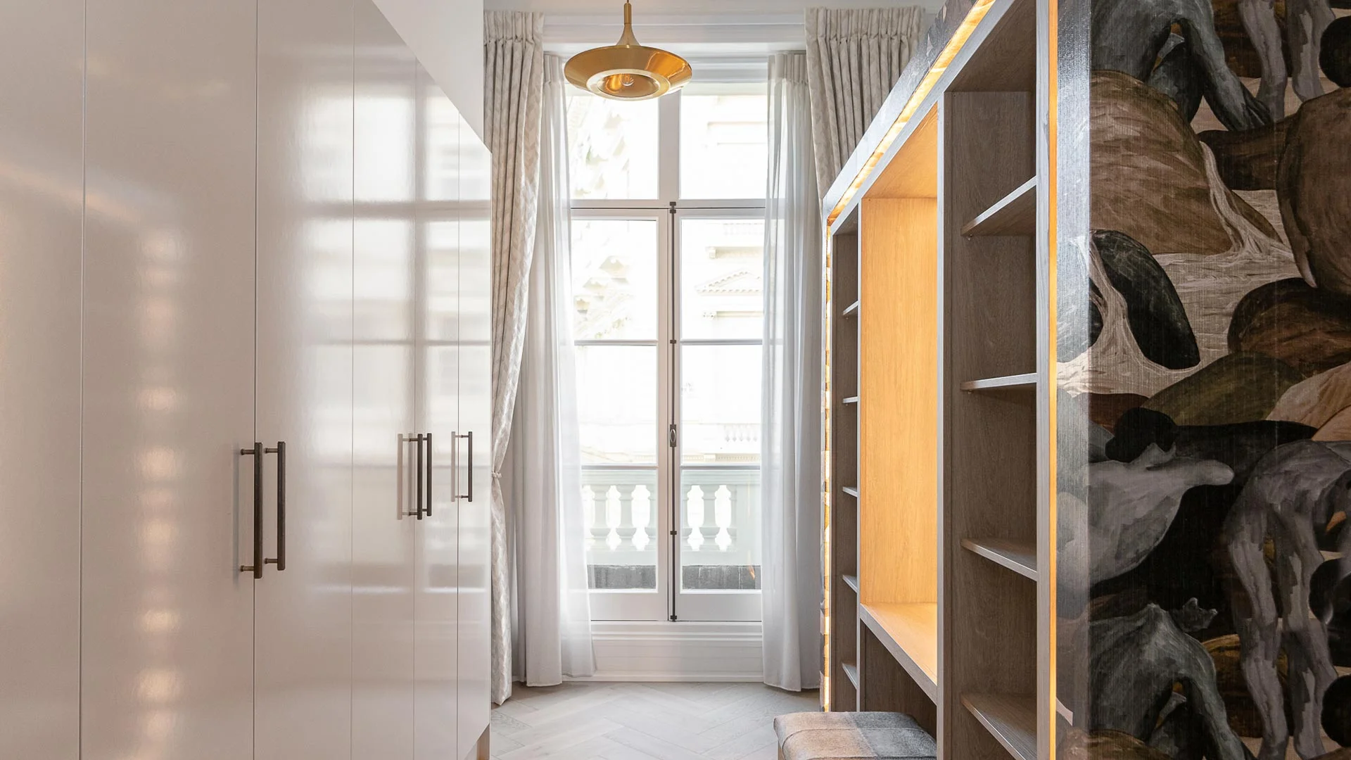 Bespoke floor to ceiling curtains with sheer drapes in modern interior space