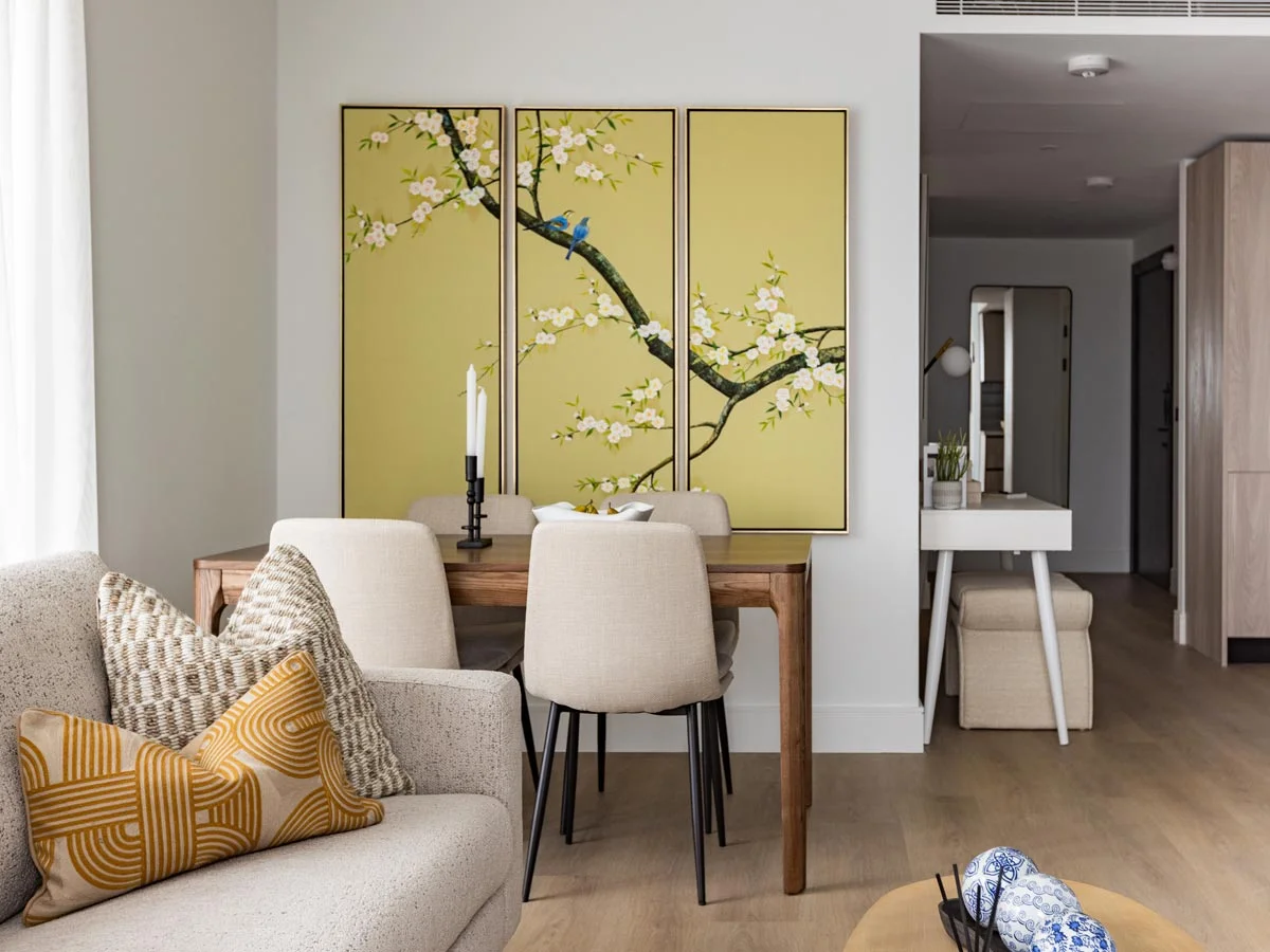 Contemporary dining area in a professionally furnished Singapore apartment ideal for corporate and residential rentals.