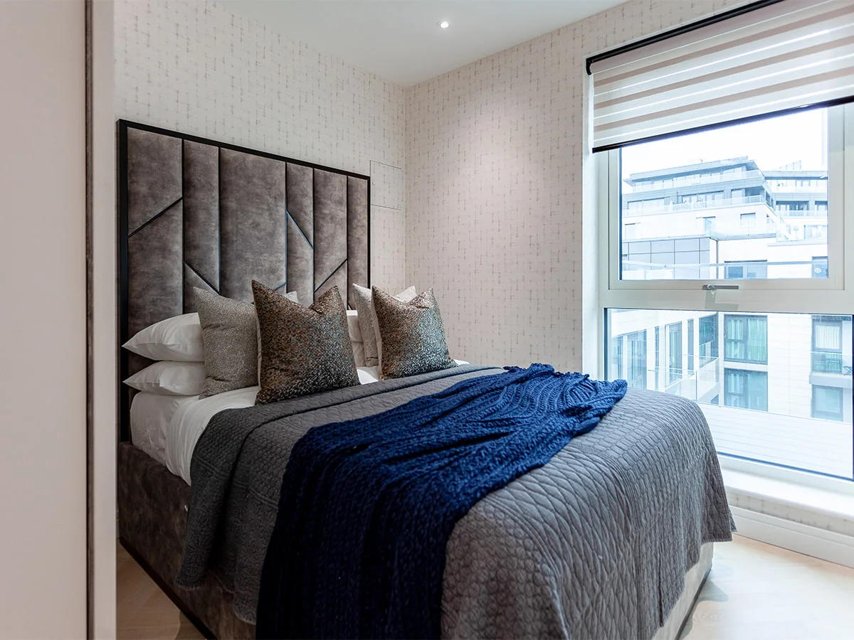 Specialist bedroom window blinds in modern home interior design